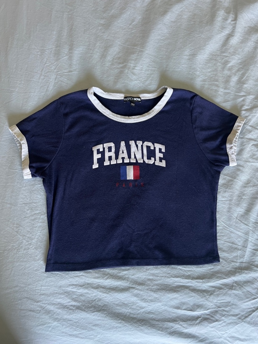 Fashion Nova Navy and White 'France' Ringer Tee